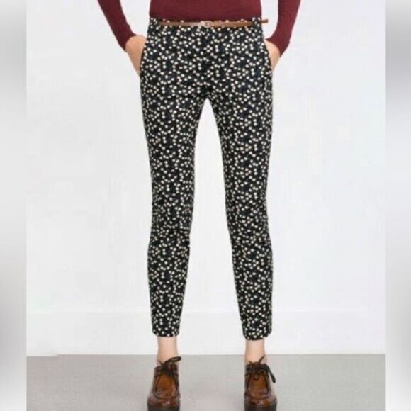 Zara Floral Print Black White Ankle Pants - Picture 1 of 6